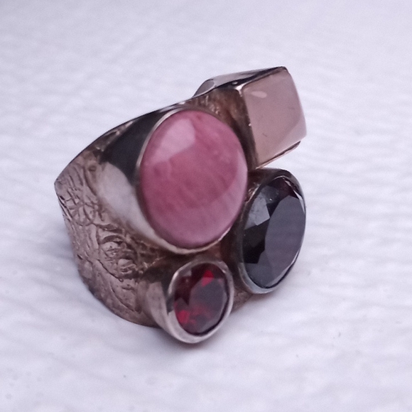 RARE JAY KING DTR Sterl.Silver GemStone Ring Rose Quartz Rhodochrosite Tourmalin - Picture 11 of 16